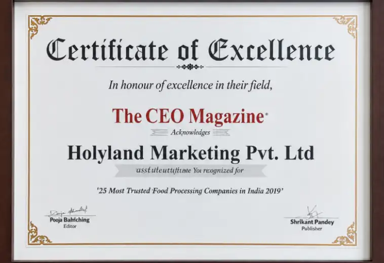 Recognition for Trusted Food Processing Companies in India – 2019
